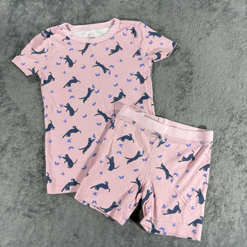 J. Crew Crewcuts Girl Two Piece Sleepwear Set  Short Sleeve Size 7 Cat Butterfly